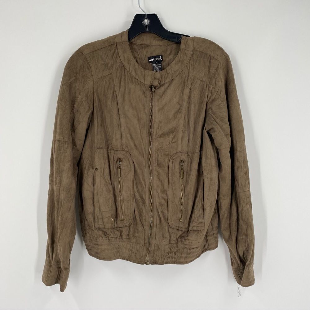 Wet Seal Women’s Faux Suede Zipper Front Brown Jacket size L